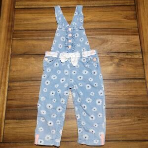 Lightweight Denim Infant Overalls w/ Daisies and Faux Lace Belt - Size 24M